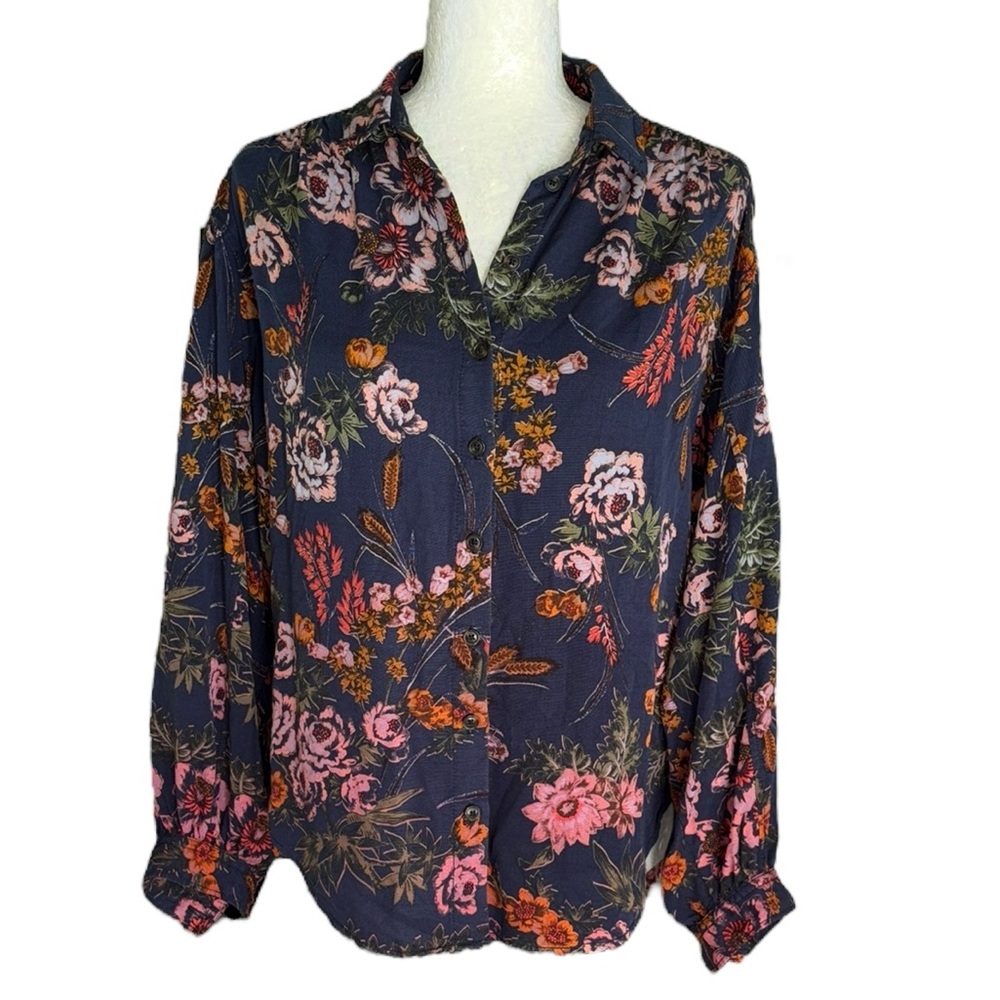 Anthropologie Pilcro Evika Navy Floral Print Oversized Button Down Shirt - XS - Picture 4 of 15